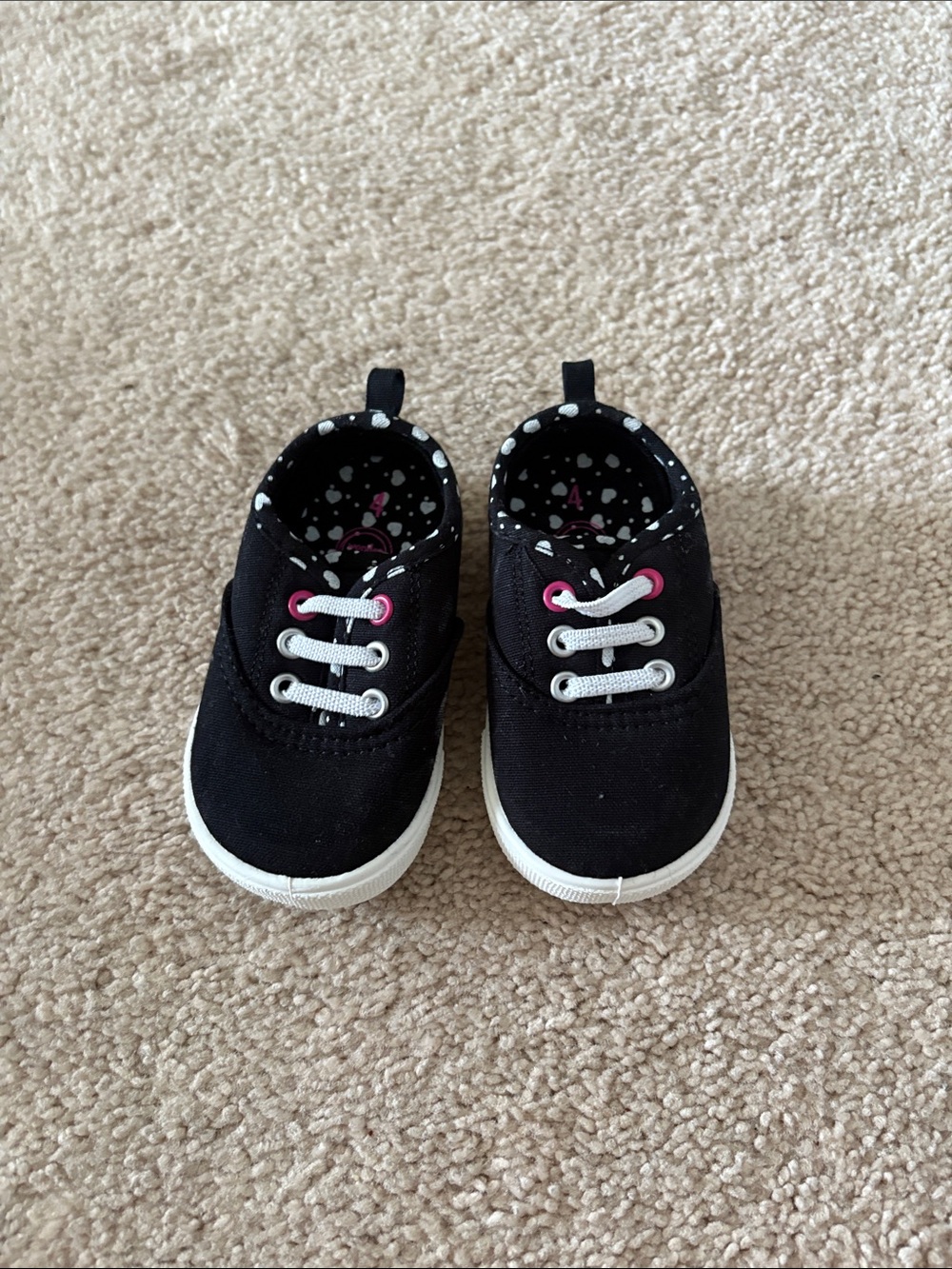 wonder nation Black Canvas Slip-On Baby Sneakers with Pink Eyelets